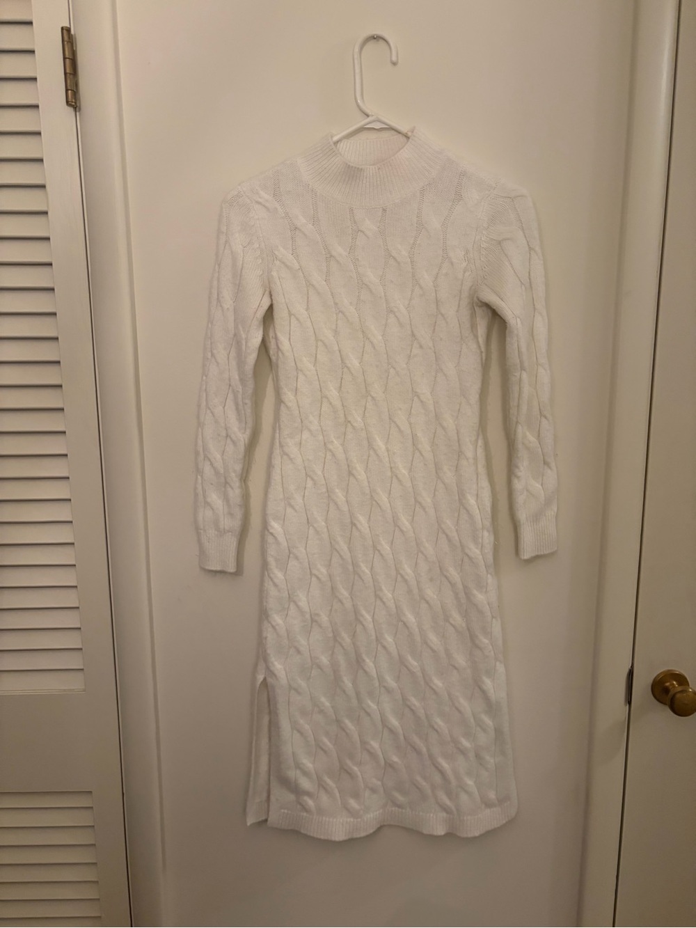 STATE White Cable-Knit Mock-Neck Long Sleeve Dress